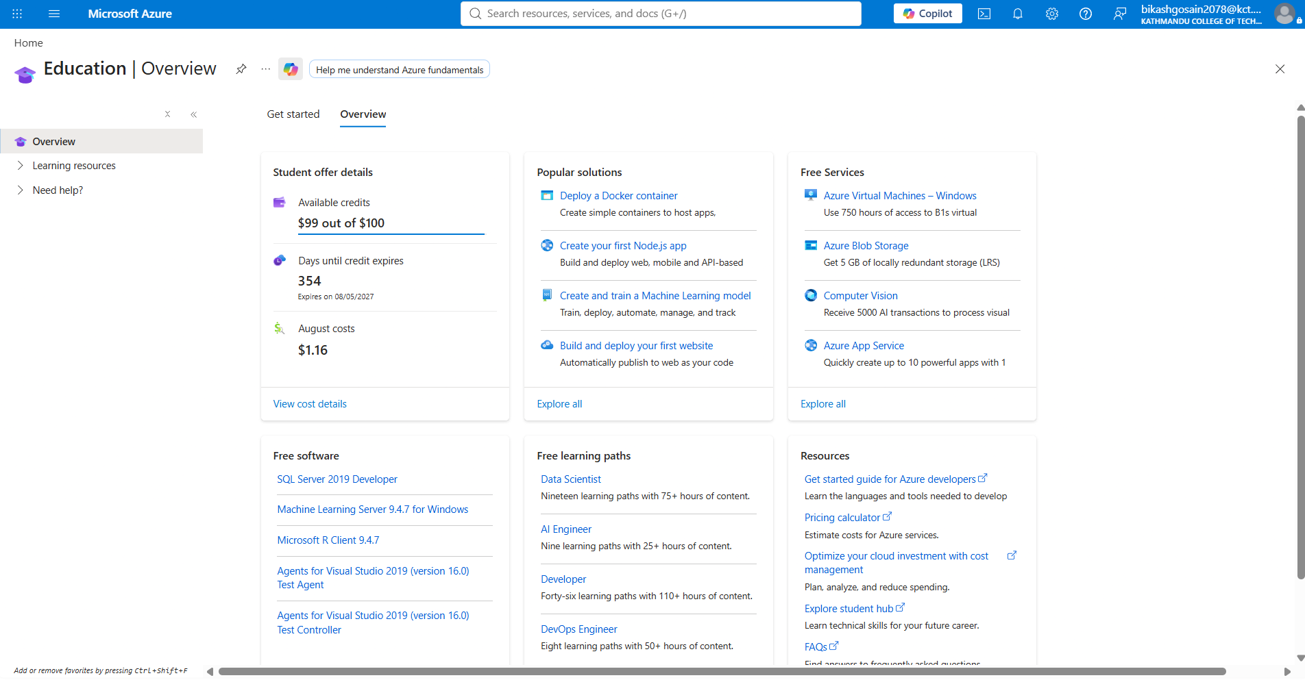 Azure for Students subscription